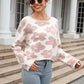 Malibu Dreams Round Neck Flower Pattern Dropped Shoulder Pullover Sweater