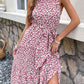 Pink Floral Tie-Waist Tiered Dress