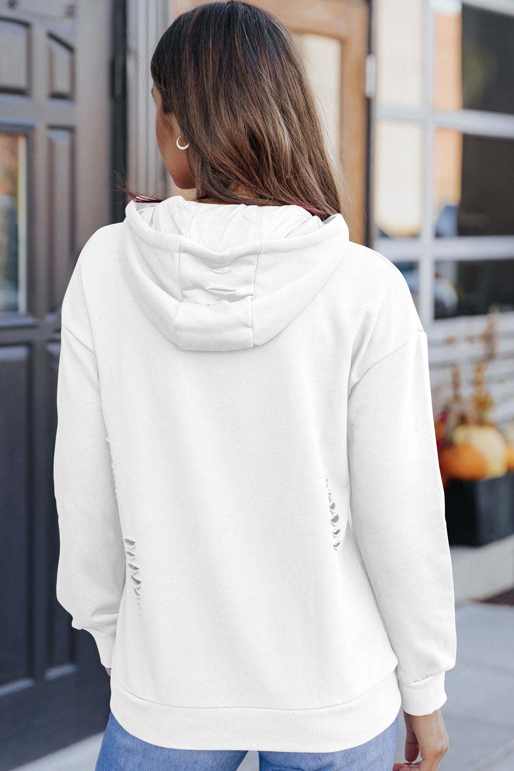 Full Size Cutout Dropped Shoulder Hoodie