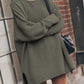 LoversLane Openwork Round Neck Long Sleeve Slit Sweater