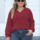 Plus Size Ribbed V-Neck Long Sleeve Top