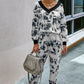Women's White/Black Tie-Dye V-Neck Top and Joggers Lounge Set