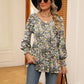 Full Size Printed V-Neck Lantern Sleeve Blouse