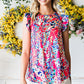 Abstract Print Ruffle Shoulder Top