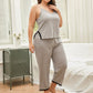 SOCOMFY Plus Size Lace Trim Slit Cami and Pants Pajama Set