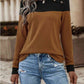 Contrast Buttoned Round Neck Long Sleeve T-Shirt
