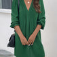 Ruched V-Neck Flounce Sleeve Dress