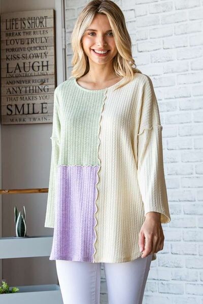 Culture Code Color Block Round Neck Dropped Shoulder Blouse *