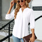Full Size Notched Neck Three-Quarter Sleeve Blouse