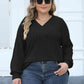 Plus Size Ribbed V-Neck Long Sleeve Top