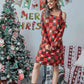 Christmas Asymmetrical Neck Long Sleeve Mini Dress