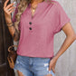 Notched Buttoned Short Sleeve T-Shirt