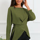 Full Size Boat Neck Back Tie Long Sleeve Satin Blouse
