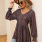 Full Size Printed V-Neck Lantern Sleeve Blouse