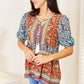 Double Take Bohemian Tassel Tie Puff Sleeve Babydoll Blouse