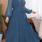 Plus Size Peacock Blue Swiss Dot Tie Waist Maxi Dress