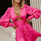 Women's Cutout Lantern Sleeve Plunge Mini Dress