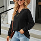 Full Size Decorative Button V-Neck Long Sleeve T-Shirt