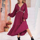 V-Neck Lantern Sleeve Ruffle Hem Dress