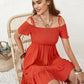 Smocked Spaghetti Strap Short Sleeve Dress