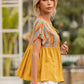 Striped Tie Neck Short Sleeve Blouse