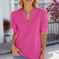 Eyelet Notched Puff Sleeve T-Shirt