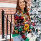 Christmas Themed Printed Round Neck Long Sleeve Sweater