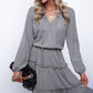 Frill Tie Neck Balloon Sleeve Dress