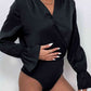 Black Surplice Neck Flounce Sleeve Bodysuit