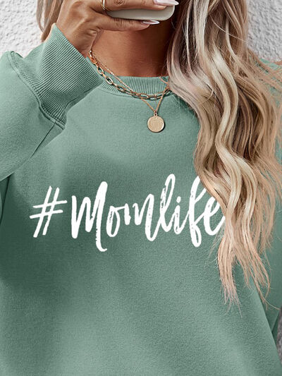 #MomLife Letter Graphic Round Neck Sweatshirt