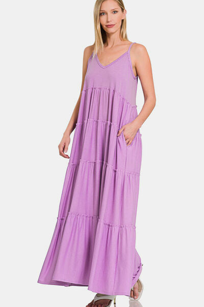 Zenana Frill Tiered V-Neck Maxi Cami Dress - Brand Zenana