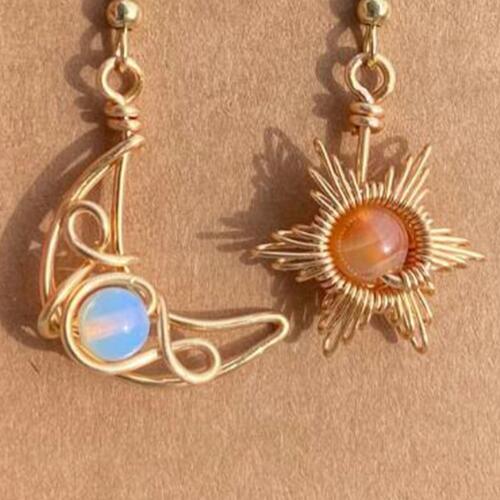 Sun and Moon Beaded Alloy Earrings