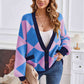 Geometric Lantern Sleeve Cardigan with Pockets
