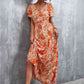 Full Size Floral Buttoned Drawstring Waist Tiered Dress
