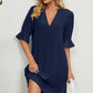 Notched Flounce Sleeve Mini Dress