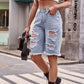 Women's Full Size Calista Raw Hem Distressed Denim Shorts with Pockets