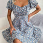 Floral Sweetheart Neck Flounce Sleeve Mini Dress