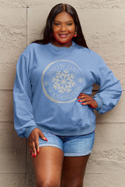 Simply Love SEASONAL THEMED Full Size SNOW DAY SUPPORTER Round Neck Sweatshirt