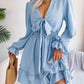 Tie Front Smocked Waist Flounce Sleeve Dress