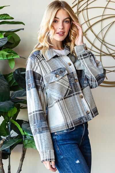 Reborn J Plaid Button Up Long Sleeve Shacket *
