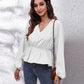 V-Neck Balloon Sleeve Peplum Blouse