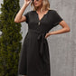 Tied Notched Short Sleeve Dress