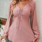 Malibu Dreams Beauteous Full Size Tie Front V-Neck Puff Sleeve Blouse