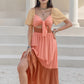 Color Block Tie Front Smocked Midi Dress
