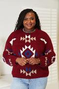 HEYSON Wine Full Size Aztec Soft Fuzzy Sweater *