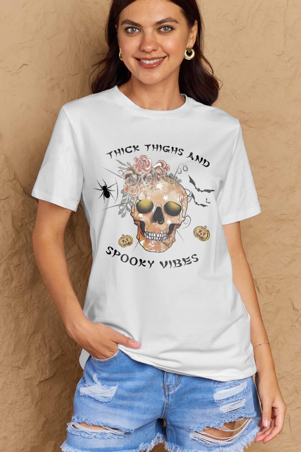 Simply Love Full Size Halloween THICK THIGHS AND SPOOKY VIBES Graphic Cotton T-Shirt