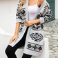 Pocketed Geometric Open Front Dropped Shoulder Cardigan
