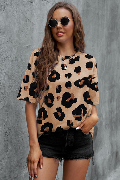 Women's Animal Print Dropped Shoulder Round Neck T-Shirt