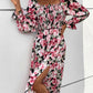 Slit Smocked Floral Flounce Sleeve Dress