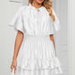Smocked Tie Neck Flounce Sleeve Dress